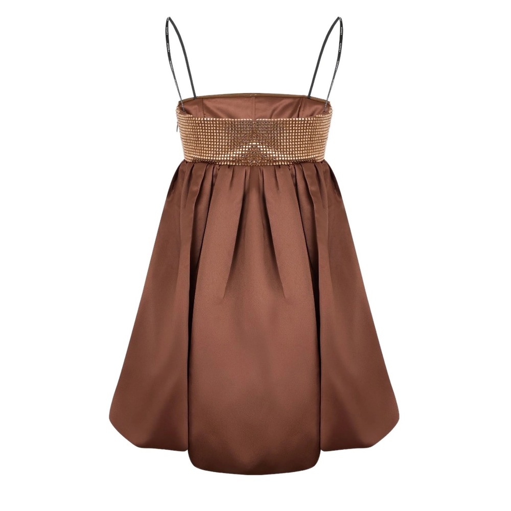Retrofete Delfino Espresso Satin Crystal Studded Bubble Hem Mini Dress-NWT -S - Picture 6 of 15
